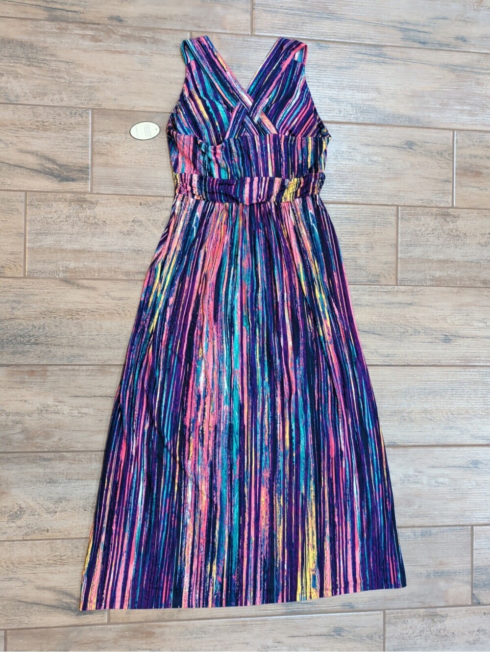 Soma Women's Empire Crossback Maxi Dress Waterfall Stripe Multi Purple Large Nwt - Picture 15 of 16